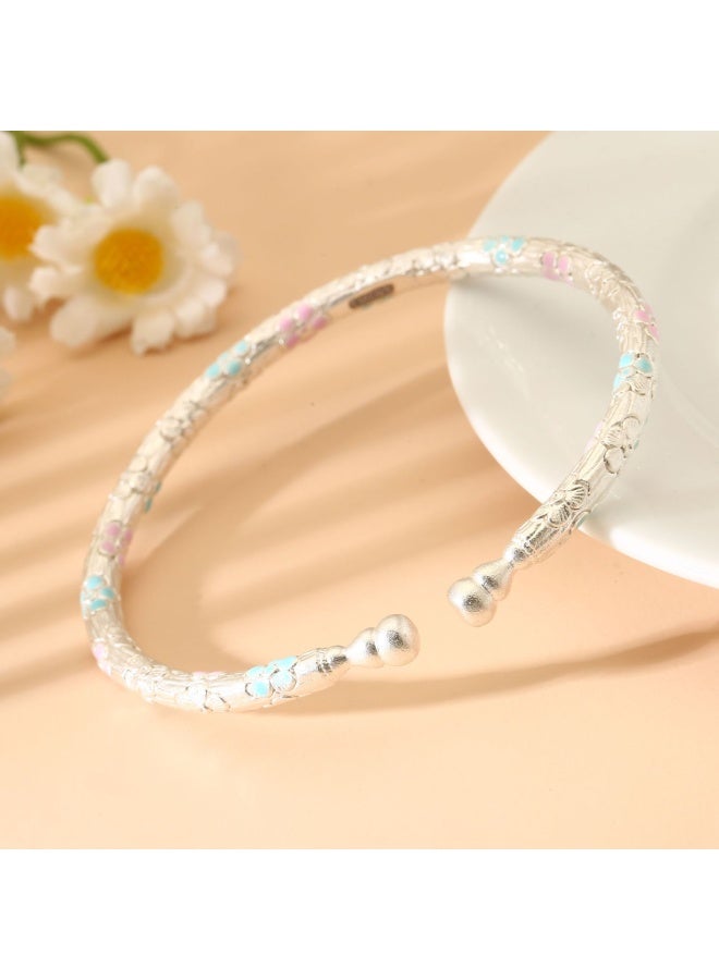 M MIAOYAN 999 Pure Silver Enamel Flower Bracelet for Women – Luxury Elegant Floral Bangle Jewelry Gift - Image 2
