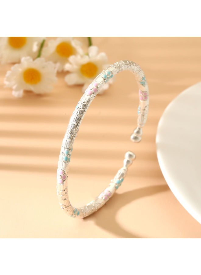 M MIAOYAN 999 Pure Silver Enamel Flower Bracelet for Women – Luxury Elegant Floral Bangle Jewelry Gift - Image 1