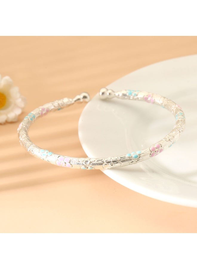 M MIAOYAN 999 Pure Silver Enamel Flower Bracelet for Women – Luxury Elegant Floral Bangle Jewelry Gift - Image 3