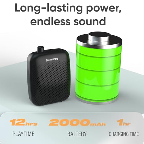 DIGIMORE Voice Amplifier for Teachers with Wired Headset Mic| 12Hrs Battery| with Bluetooth v5.3 and a 10W Speaker for Tour Guides, Yoga and Classroom Teaching Aid for Schools & Colleges (D-1200) - Image 3