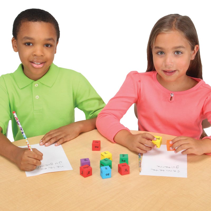 Really Good Stuff Make-a-Word Soft Touch Spanish Syllable Dice Game - Grades K-2 - Expand Word-Building Skills - Includes 15 Same-Vowel Syllable Dice  3 Mixed-Vowel Dice - Dice Color-Coded by Vowel - Image 1