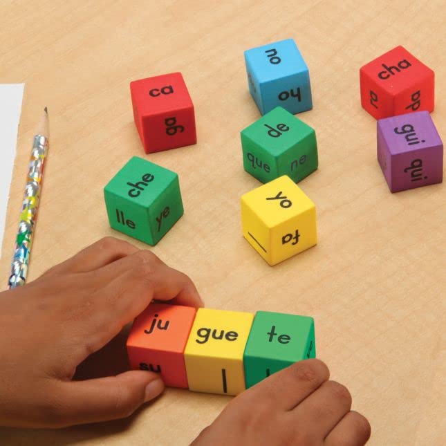 Really Good Stuff Make-a-Word Soft Touch Spanish Syllable Dice Game - Grades K-2 - Expand Word-Building Skills - Includes 15 Same-Vowel Syllable Dice  3 Mixed-Vowel Dice - Dice Color-Coded by Vowel - Image 3
