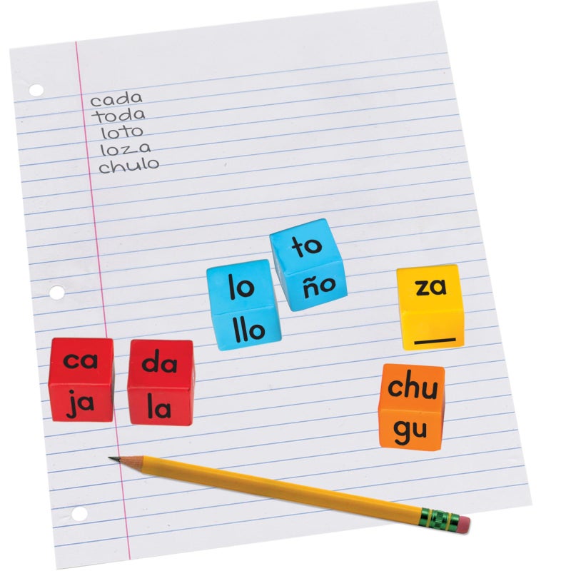 Really Good Stuff Make-a-Word Soft Touch Spanish Syllable Dice Game - Grades K-2 - Expand Word-Building Skills - Includes 15 Same-Vowel Syllable Dice  3 Mixed-Vowel Dice - Dice Color-Coded by Vowel - Image 2