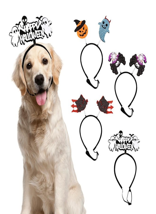 Apol Halloween Dog Headbands,4 Pcs Adjustable Pet Puppy Cat Halloween Headbands Devil Pumpkin Ghost Spider Dog Headwear for Small Medium Large Dogs Pet Halloween Costume Accessories Holiday Photo Prop - Image 1