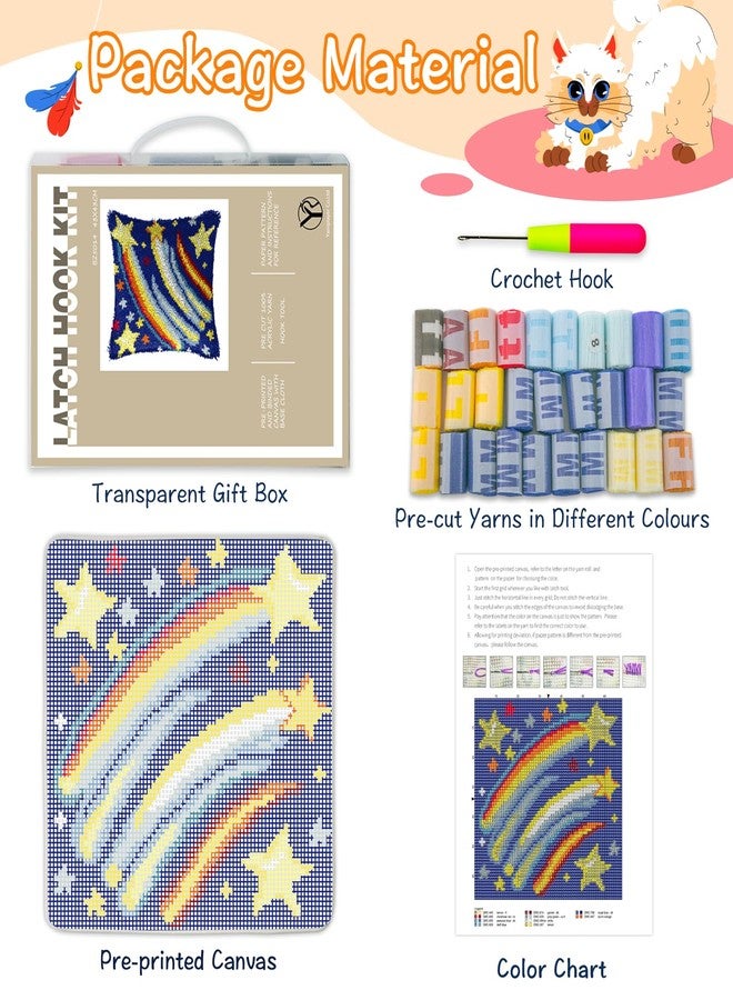 YP Latch Hook Kit DIY Crochet Carpet Pillowcase for Adults Kids Beginners,Starry Sky Patterns Pre-Printed Canvas Yarn Rug Hooking Kits Creative Craft Home Decor,17"X17" - Image 4