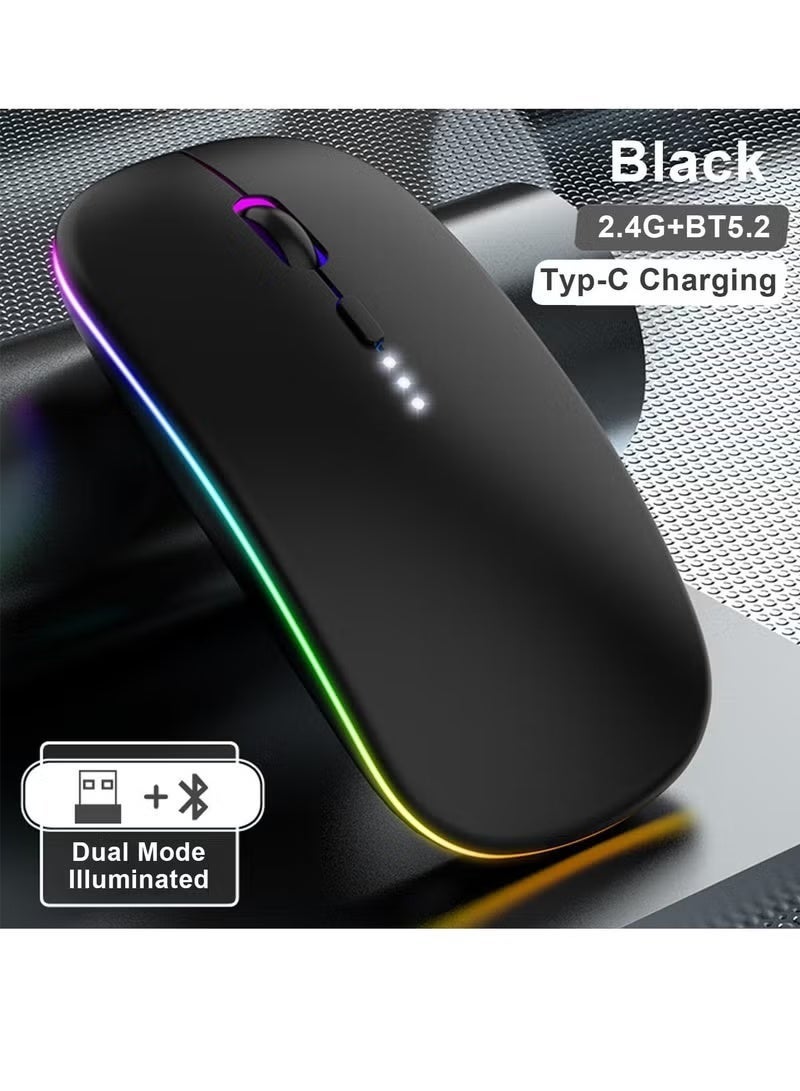 Klicktech LED RGB Wireless Bluetooth Mouse, Bluetooth 3.0/5.2 + USB, 2.4GHz Rechargeable Silent Bluetooth Wireless Mouse, Computer Mice with USB Receiver - Image 1