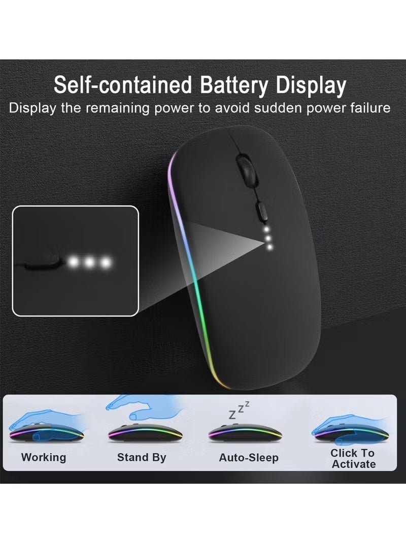 Klicktech LED RGB Wireless Bluetooth Mouse, Bluetooth 3.0/5.2 + USB, 2.4GHz Rechargeable Silent Bluetooth Wireless Mouse, Computer Mice with USB Receiver - Image 5