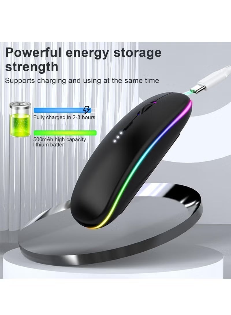 Klicktech LED RGB Wireless Bluetooth Mouse, Bluetooth 3.0/5.2 + USB, 2.4GHz Rechargeable Silent Bluetooth Wireless Mouse, Computer Mice with USB Receiver - Image 4
