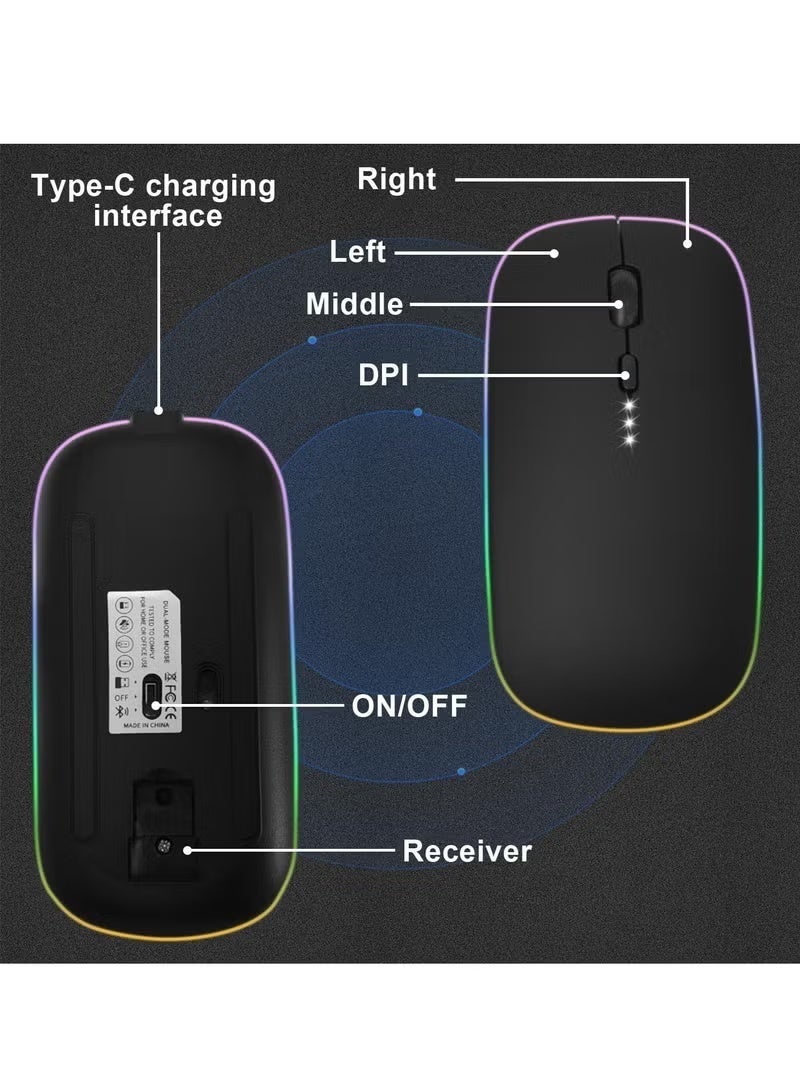 Klicktech LED RGB Wireless Bluetooth Mouse, Bluetooth 3.0/5.2 + USB, 2.4GHz Rechargeable Silent Bluetooth Wireless Mouse, Computer Mice with USB Receiver - Image 3