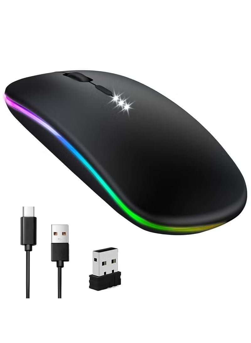 LED RGB Wireless Bluetooth Mouse, Bluetooth 3.0/5.2 + USB, 2.4GHz Rechargeable Silent Bluetooth Wireless Mouse, Computer Mice with USB Receiver