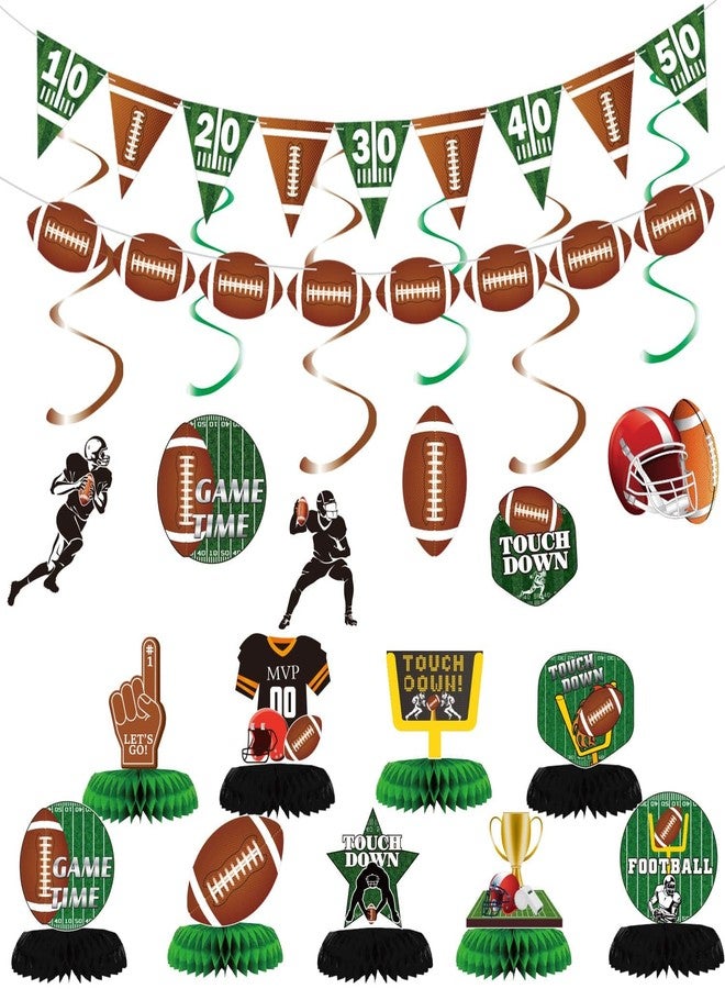 MABROUC 32PCS Football Party Decorations Kit, Tailgate & Football Birthday Party Game Day Supplies with Banner, Swirl Streamers, Honeycomb Table Centerpieces - Image 1