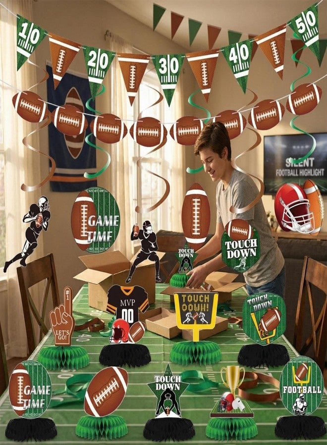 MABROUC 32PCS Football Party Decorations Kit, Tailgate & Football Birthday Party Game Day Supplies with Banner, Swirl Streamers, Honeycomb Table Centerpieces - Image 2