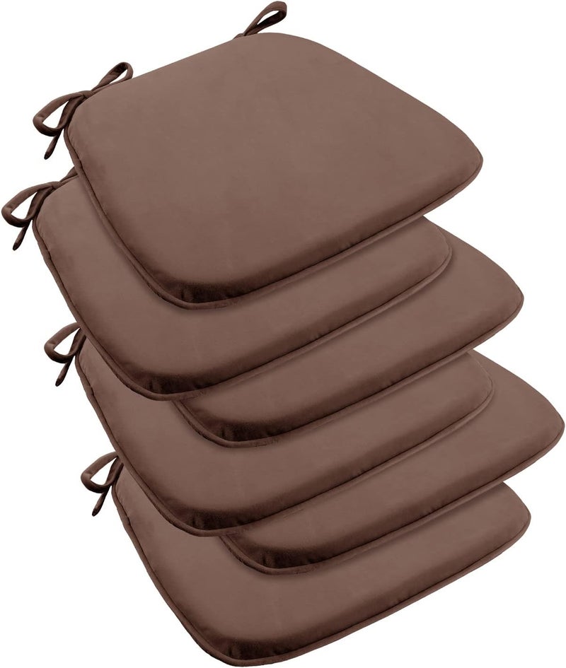 downluxe Indoor Chair Cushions for Dining Chairs, Dutch Velvet Fabric Memory Foam Chair Pads with Ties for Kitchen, Dining Room and Bedroom, 17" X 16" X 1.5", Brown, 6 Pack - Image 1