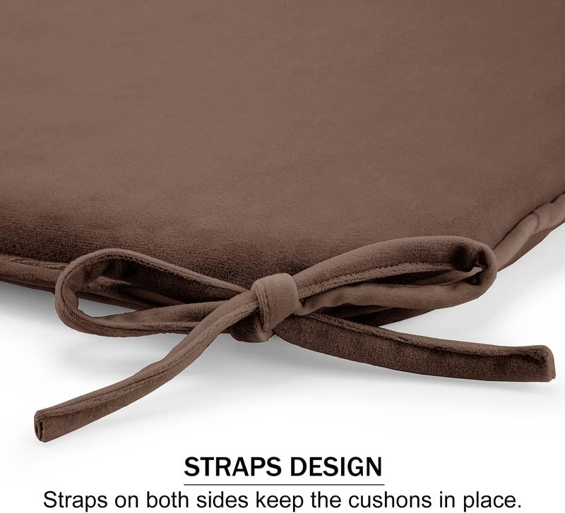 downluxe Indoor Chair Cushions for Dining Chairs, Dutch Velvet Fabric Memory Foam Chair Pads with Ties for Kitchen, Dining Room and Bedroom, 17" X 16" X 1.5", Brown, 6 Pack - Image 4