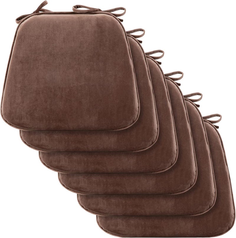 downluxe Indoor Chair Cushions for Dining Chairs, Dutch Velvet Fabric Memory Foam Chair Pads with Ties for Kitchen, Dining Room and Bedroom, 17" X 16" X 1.5", Brown, 6 Pack - Image 2