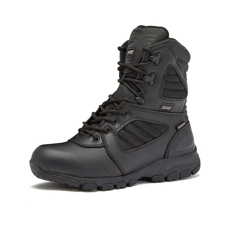 MAGNUM Storm 8 Inch Leather Waterproof Tactical Boots for Men Military Mens Combat Boots or Work Boots with Side Zipper Black 85 Medium
