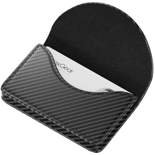 MaxGear Business Card Holder Case, PU Leather Business Card Case for Purse, Pocket Name Card Holder Wallet for Men or Women, Portable Magnetic Business Card Carrier for Christmas Gift, Black Carbon - Image 1