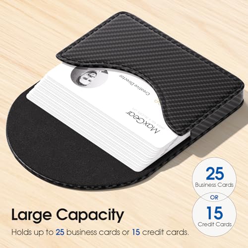 MaxGear Business Card Holder Case, PU Leather Business Card Case for Purse, Pocket Name Card Holder Wallet for Men or Women, Portable Magnetic Business Card Carrier for Christmas Gift, Black Carbon - Image 3