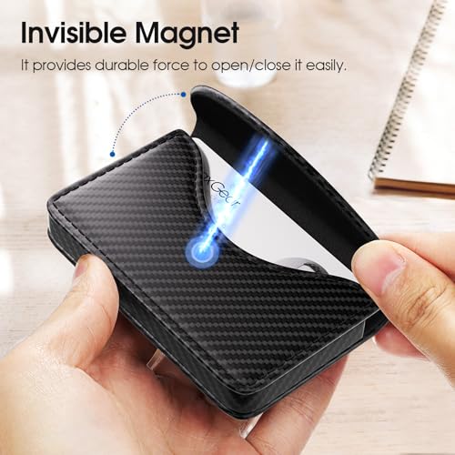 MaxGear Business Card Holder Case, PU Leather Business Card Case for Purse, Pocket Name Card Holder Wallet for Men or Women, Portable Magnetic Business Card Carrier for Christmas Gift, Black Carbon - Image 4