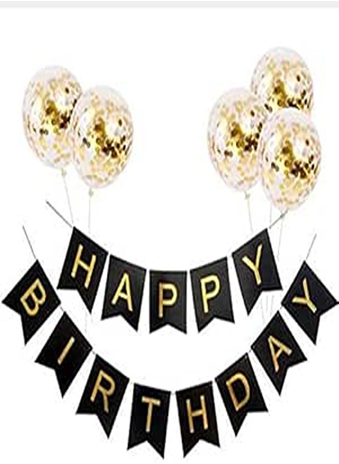 Gold Happy Birthday Banner Happy Birthday Decoration Confetti Happy Baby Birthday Party Decorations Kids Shower-black 