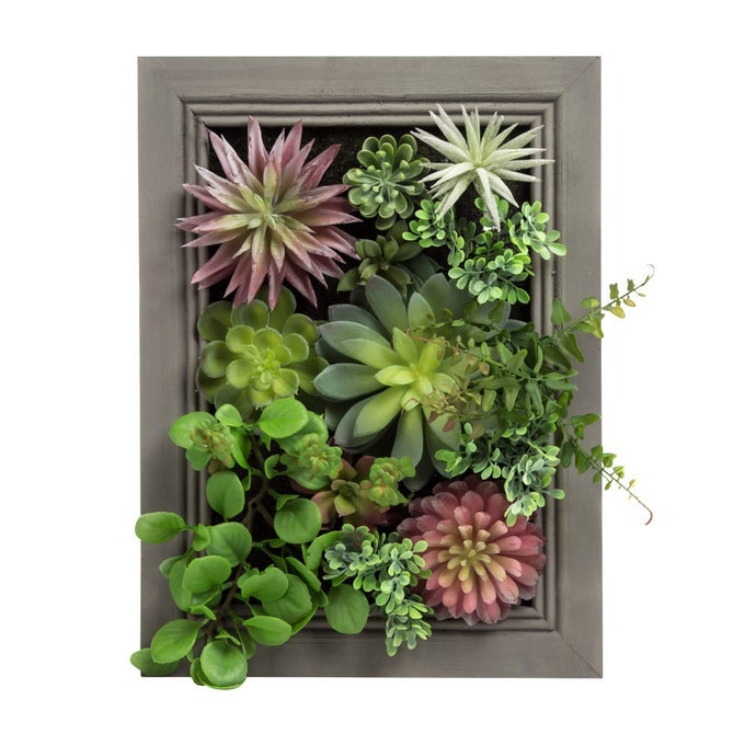 HANGING WALL ARTIFICIAL PLANTS 3D ARTIFICIAL SUCCULENT PLANTS WALL HANGING PLANTS WITH RECTANGLE WOODEN FRAMES FAUX PLANTS GREENERY FOR INDOOR WALL DECOR