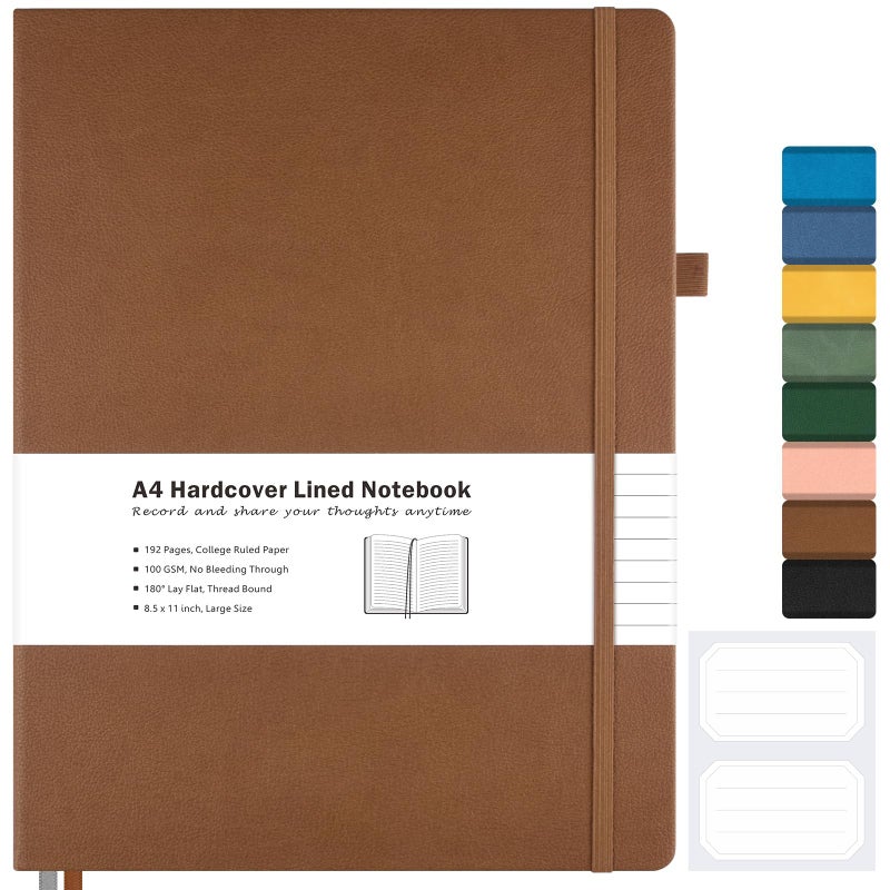 MaleDen College Ruled Notebook, A4 Hardcover Leather Notebook for Work, Lined Notebook Journal for Women, Men, 192 Thick Paper, 8.5" x 11", Large Notebook with Pockets, Professional Business Notebook, Brown - Image 1