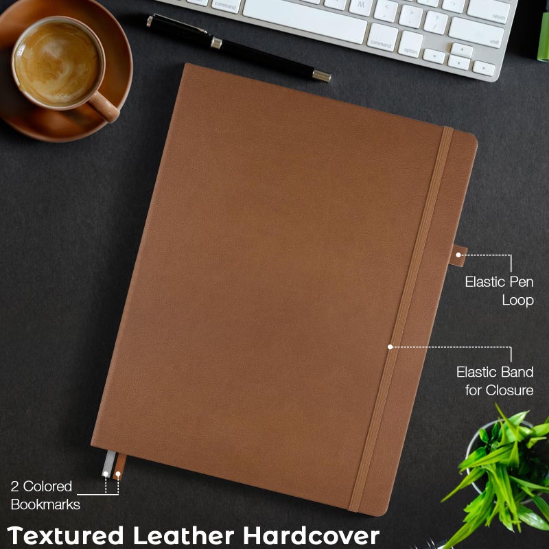 MaleDen College Ruled Notebook, A4 Hardcover Leather Notebook for Work, Lined Notebook Journal for Women, Men, 192 Thick Paper, 8.5" x 11", Large Notebook with Pockets, Professional Business Notebook, Brown - Image 5