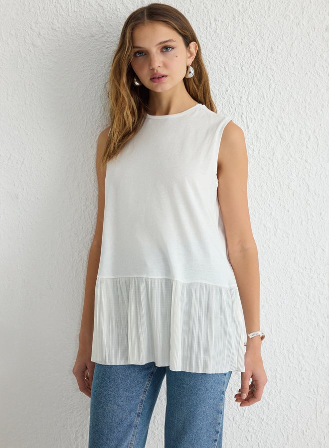 trendyol Women’s Sleeveless White Top with Pleated Hem - Image 2