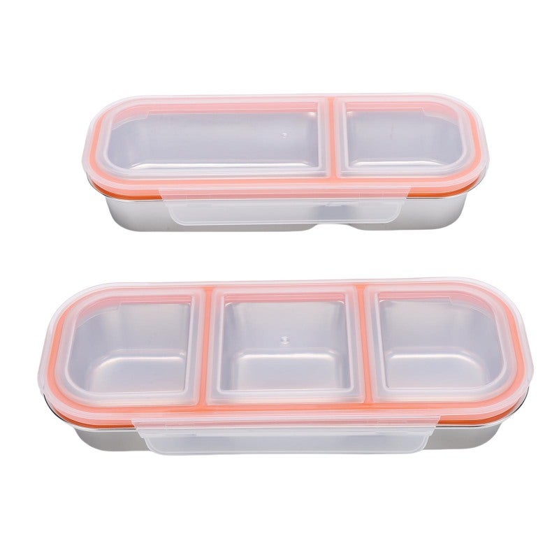 Stainless Steel Lunch Box: 2-Pack With 2 & 3 Compartments (700ml, 600ml) - Leak Proof Food Grade Silicone Seals Dishwasher Safe Bento Box for Office School Picnics - Image 1