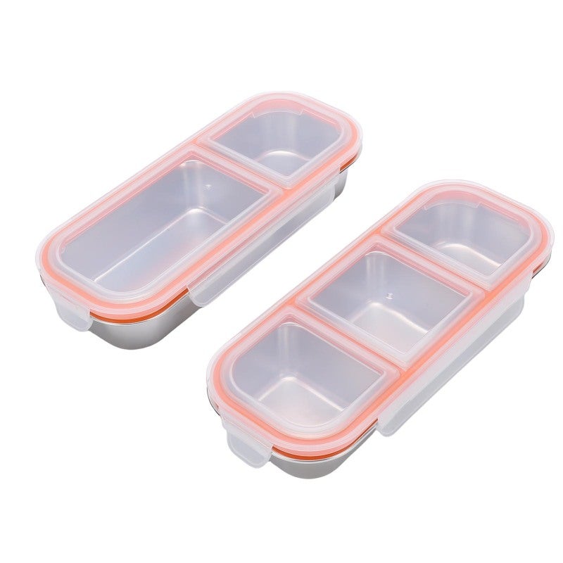 Stainless Steel Lunch Box: 2-Pack With 2 & 3 Compartments (700ml, 600ml) - Leak Proof Food Grade Silicone Seals Dishwasher Safe Bento Box for Office School Picnics - Image 2