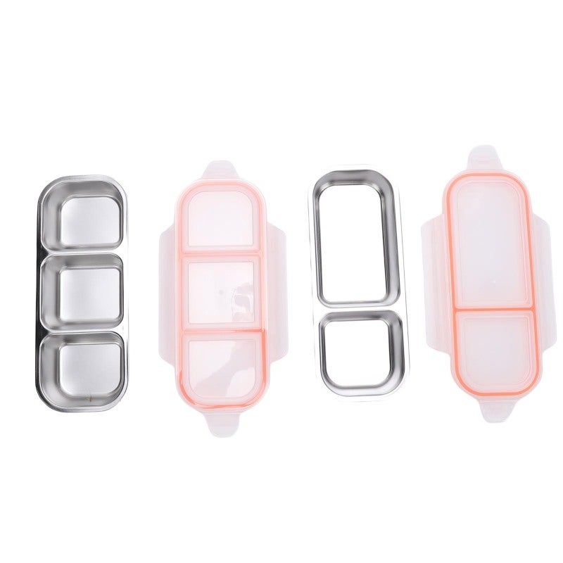 Stainless Steel Lunch Box: 2-Pack With 2 & 3 Compartments (700ml, 600ml) - Leak Proof Food Grade Silicone Seals Dishwasher Safe Bento Box for Office School Picnics - Image 3