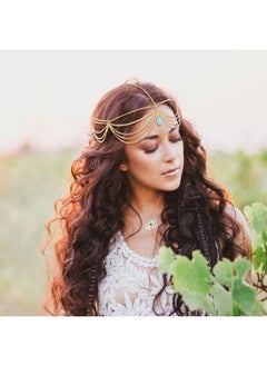Mtlee Tlee 6 Pieces Gold Head Chain Jewelry Bohemian Bridal Headpiece Small Coins Leaf Flower Turquoise Gemstone Tassel Chain Wedding Headbands Boho Princess Hair Accessories For Women Girls  - Image 3
