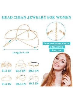 Mtlee Tlee 6 Pieces Gold Head Chain Jewelry Bohemian Bridal Headpiece Small Coins Leaf Flower Turquoise Gemstone Tassel Chain Wedding Headbands Boho Princess Hair Accessories For Women Girls  - Image 4