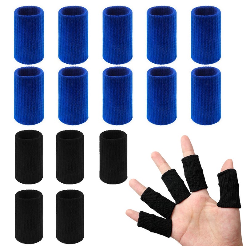 Pimoys 20 PCS Finger Sleeves Protectors, Sport Finger Sleeves Finger Splints Thumb Finger Brace Support Elastic Thumb Sleeves for Relieving Pain Arthritis Trigger Finger(Blue Black) - Image 1