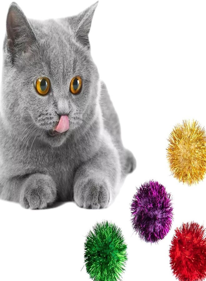 AUEAR, 24 Pack 2 Inch Extra Large Sparkle Cat Ball Glitter Tinsel Pom Pom Balls for Kittens (4 Assorsted Colors) - Image 2