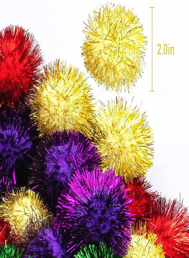 AUEAR, 24 Pack 2 Inch Extra Large Sparkle Cat Ball Glitter Tinsel Pom Pom Balls for Kittens (4 Assorsted Colors) - Image 5