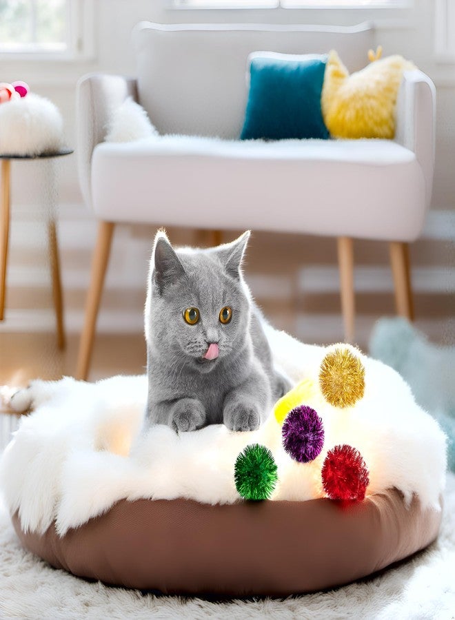 AUEAR, 24 Pack 2 Inch Extra Large Sparkle Cat Ball Glitter Tinsel Pom Pom Balls for Kittens (4 Assorsted Colors) - Image 4