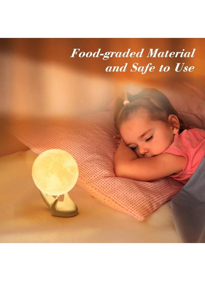 Moon Lamp Moon Light Night Light For Kids Gift For Women Usb Charging And Touch Control Brightness 3D Printed Warm And Cool White Lunar Lamp 3.5In