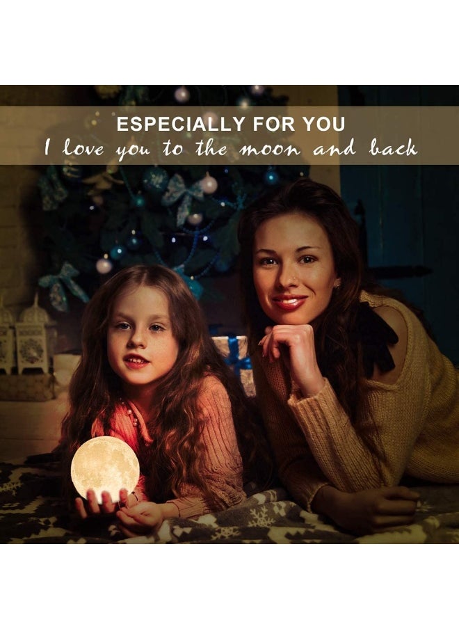 Moon Lamp Moon Light Night Light For Kids Gift For Women Usb Charging And Touch Control Brightness 3D Printed Warm And Cool White Lunar Lamp 3.5In