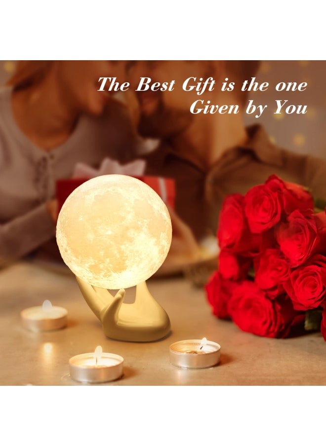 Moon Lamp Moon Light Night Light For Kids Gift For Women Usb Charging And Touch Control Brightness 3D Printed Warm And Cool White Lunar Lamp 3.5In