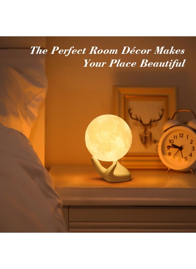Moon Lamp Moon Light Night Light For Kids Gift For Women Usb Charging And Touch Control Brightness 3D Printed Warm And Cool White Lunar Lamp 3.5In