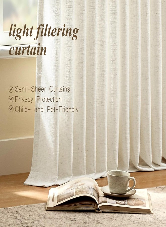 AUSSPVOCT Pleated Curtains 90 Inches Long for Living Room, Thick Linen Blend Sheer Pinch Pleated Curtains Light-Filtering Drapes with Hooks for Bedroom Farmhouse, Natural, 40" W X 90" L, 2 Panels - Image 5