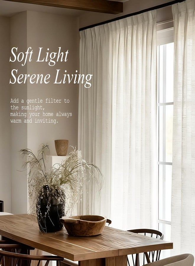 AUSSPVOCT Pleated Curtains 90 Inches Long for Living Room, Thick Linen Blend Sheer Pinch Pleated Curtains Light-Filtering Drapes with Hooks for Bedroom Farmhouse, Natural, 40" W X 90" L, 2 Panels - Image 3