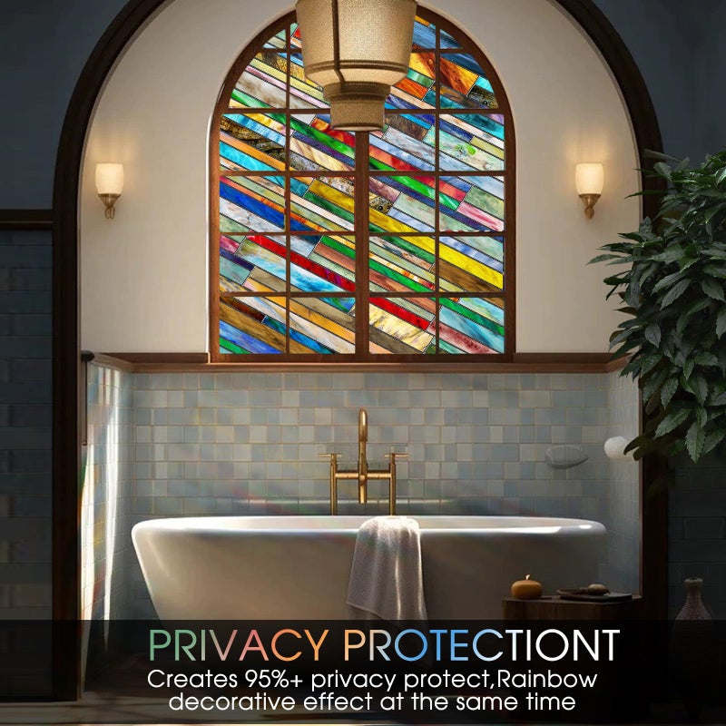 Windimiley Stained Glass Window Privacy Film:3D Vintage Floral Decorative Frosted Static Cling Bathroom Heat Control Sun Blocking Window Sticker Non Adhesive Door Covering(16.9X 39.4 in,Stereo) - Image 3