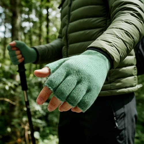 iMongol Pure Wool Women Men Unisex Half Fingers Fingerless Gloves Mittens, Outdoor Tactical Glove for Hunting & Hiking, Made in Inner Mongolian (Black) - Image 2
