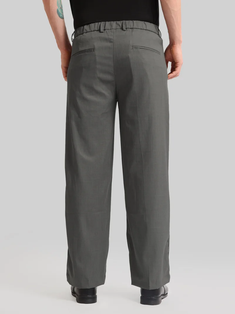 Maniac  Maniac Solid Steel Grey Baggy Cotton Blend Trouser for Men | Best Price UAE