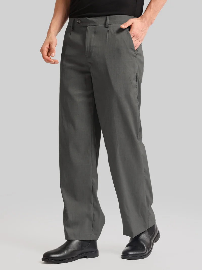 Maniac  Maniac Solid Steel Grey Baggy Cotton Blend Trouser for Men | Best Price UAE