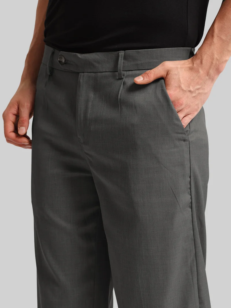 Maniac  Maniac Solid Steel Grey Baggy Cotton Blend Trouser for Men | Best Price UAE