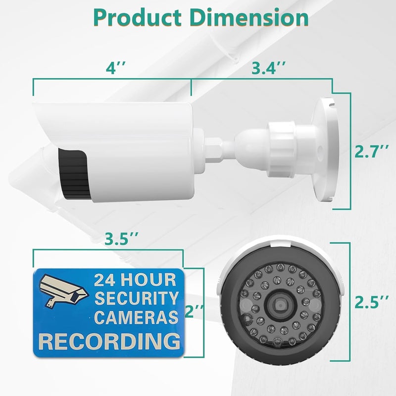 WALI Dummy Fake Camera, Surveillance Security CCTV Dome Camera, Indoor Outdoor Cameras, with One LED Light, Security Alert Sticker Decals (TC-W2), 2 Pack, White - Image 3