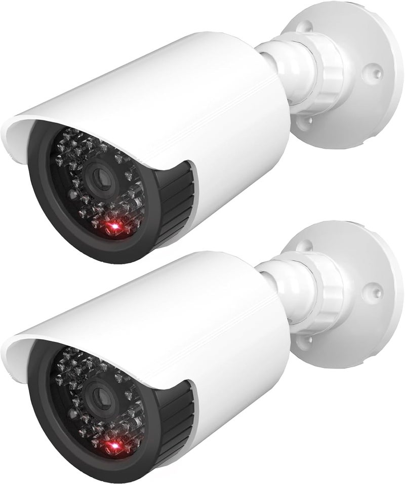 WALI Dummy Fake Camera, Surveillance Security CCTV Dome Camera, Indoor Outdoor Cameras, with One LED Light, Security Alert Sticker Decals (TC-W2), 2 Pack, White - Image 1